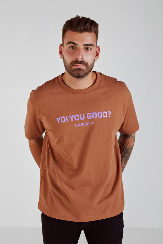 Yo! You Good? Boxy T-Shirt Caramel